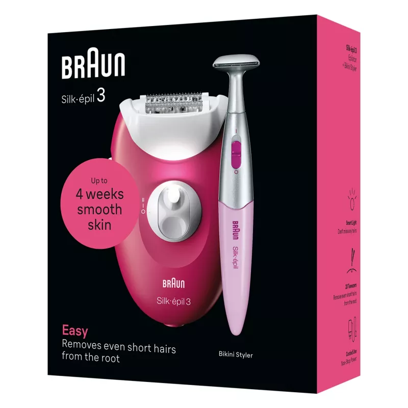 Epilator Braun Silk-épil 3 SE3-202, 20 tweezers, AC powered, Berry
