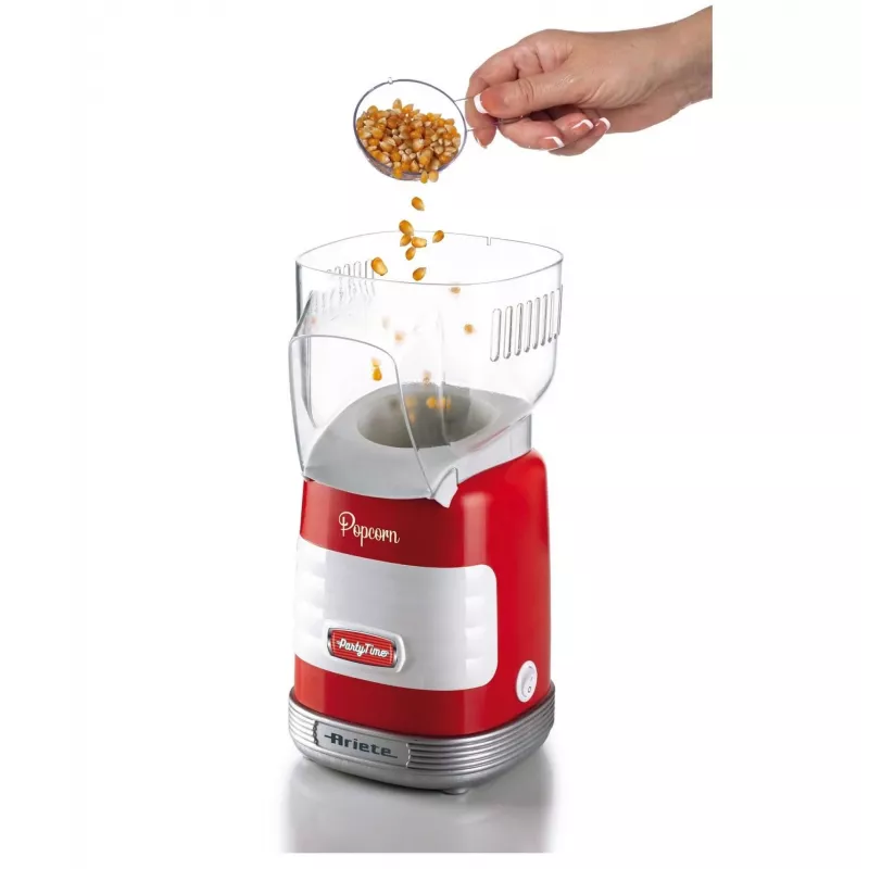 Ariete 2956, Pop Corn Party Time, Pop Corn Machine, Bursts 60gr of Corn for Pop Corn in 2 minutes with Hot Air, Fat Free, 1000 Watt, Red