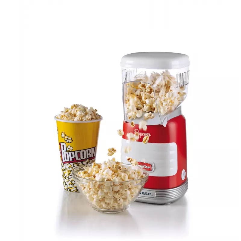 Ariete 2956, Pop Corn Party Time, Pop Corn Machine, Bursts 60gr of Corn for Pop Corn in 2 minutes with Hot Air, Fat Free, 1000 Watt, Red