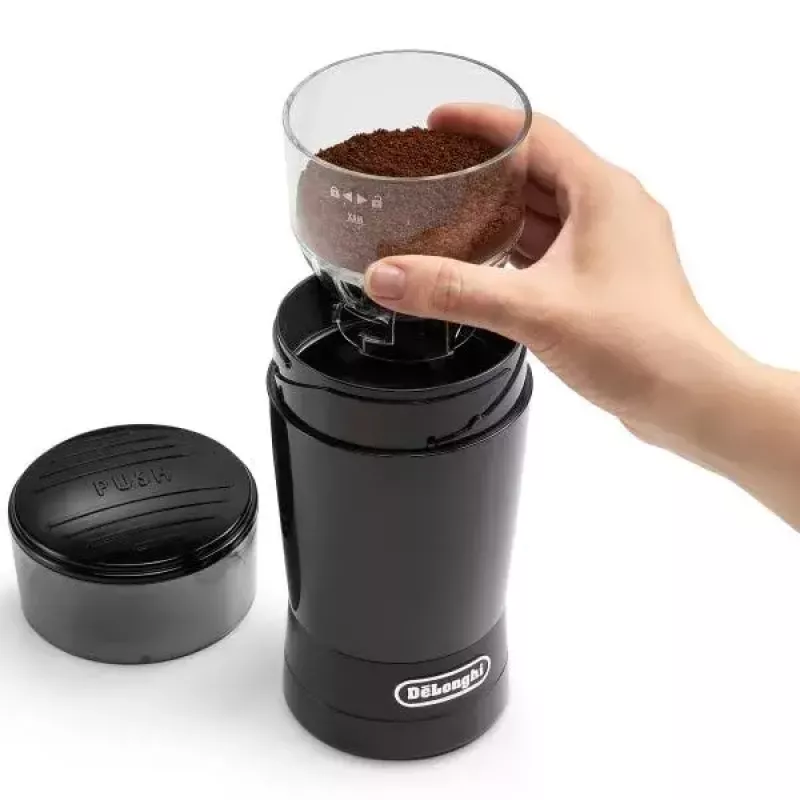 Burr coffee grinder De’Longhi KG200 — stainless steel burrs, 90 g bean hopper, 170 W, black