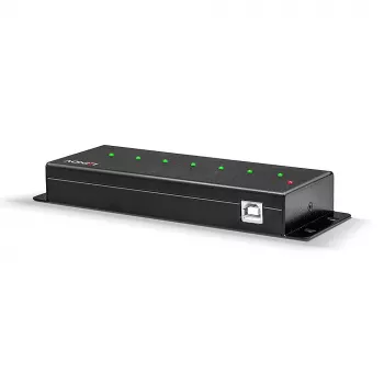 Lindy 7 Port USB 2.0 Metal Hub, USB 2.0 Type-B, USB 2.0, 480 Mbit/s, Black, Metal, 1.8 m
