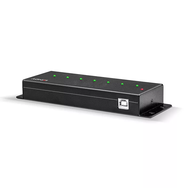 Lindy 7 Port USB 2.0 Metal Hub, USB 2.0 Type-B, USB 2.0, 480 Mbit/s, Black, Metal, 1.8 m