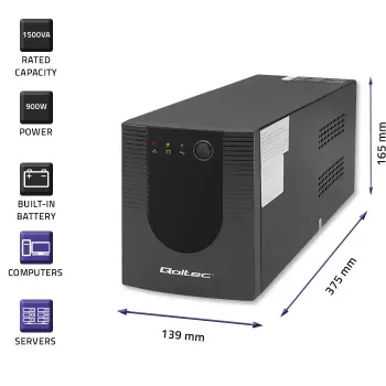 Qoltec UPS 53776 Line-Interactive 1.5 kVA 900 W 4 AC outlets