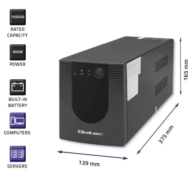 Qoltec UPS 53776 Line-Interactive 1.5 kVA 900 W 4 AC outlets