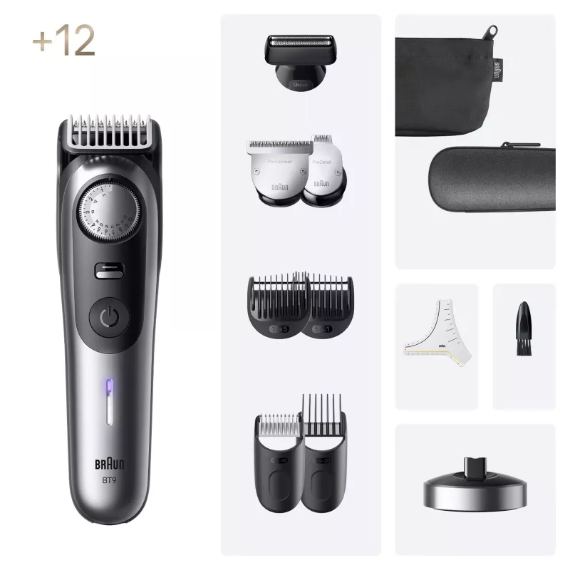 Braun BeardTrimmer 9 BT9560 beard trimmer Battery 52 2 cm Wet & Dry Black, Silver