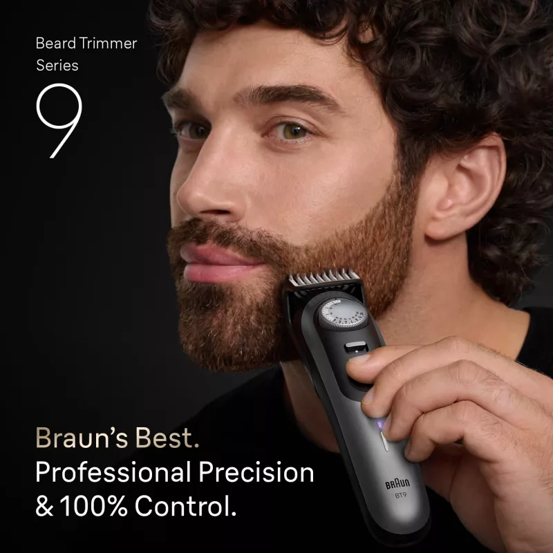 Braun BeardTrimmer 9 BT9560 beard trimmer Battery 52 2 cm Wet & Dry Black, Silver