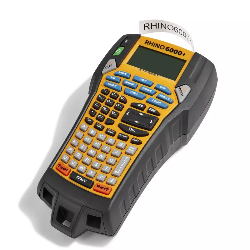 DYMO Rhino 6000+ Industrial Label Maker | Computer Connected Label Maker with Hard Carry Case | Includes 1 Vinyl Tape Cassette1 Flexible Nylon Tape Cassette and Rechargeable Lithium Ion Battery