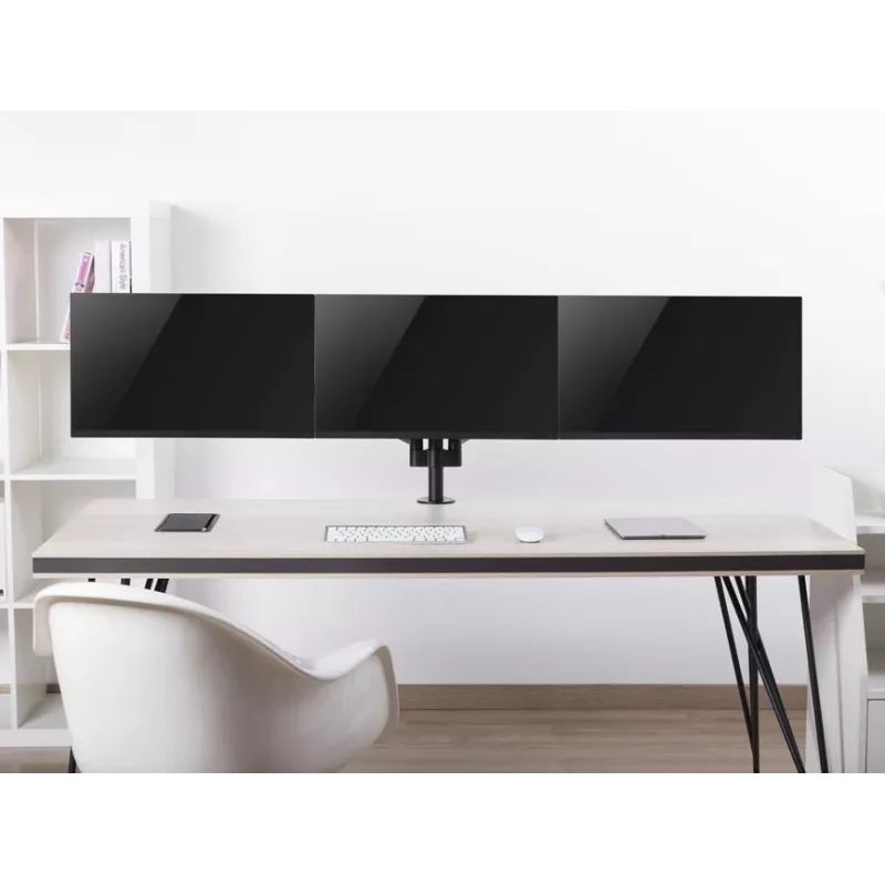 Equip 17 inch-27 inch Triple Monitor Desk Mount Bracket, Clamp, 21 kg, 75 x 75 mm, 100 x 100 mm, Height adjustment, Black