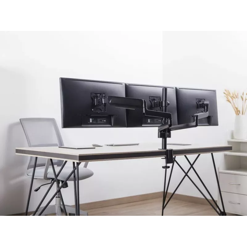 Equip 17 inch-27 inch Triple Monitor Desk Mount Bracket, Clamp, 21 kg, 75 x 75 mm, 100 x 100 mm, Height adjustment, Black