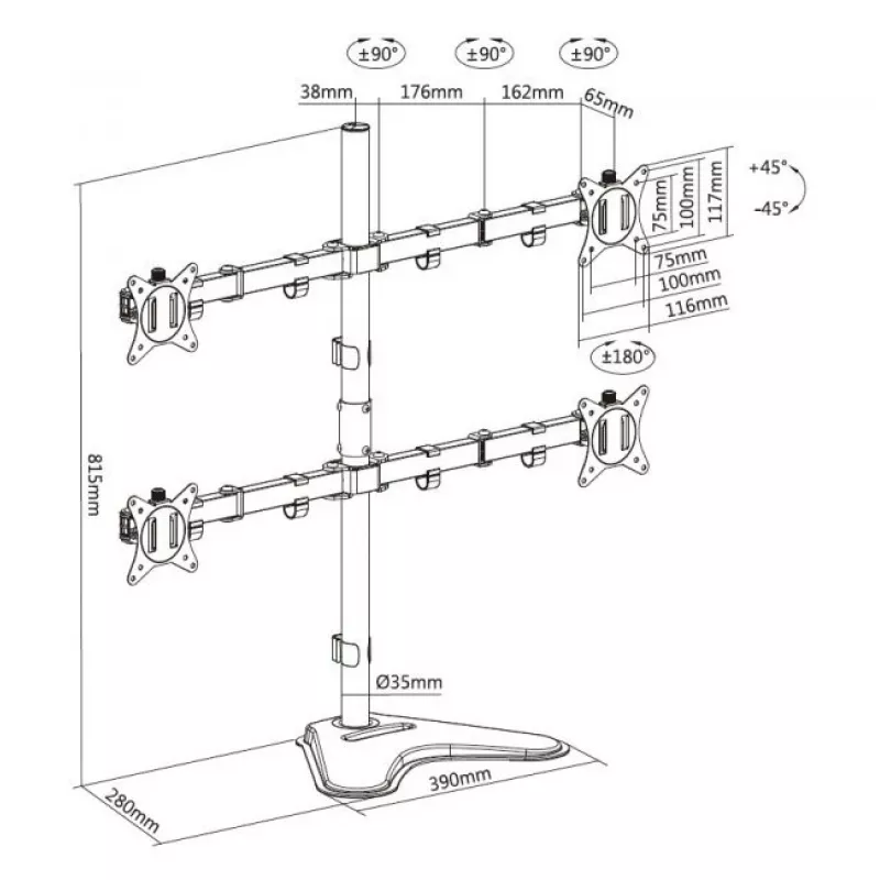 Equip 17 inch-32 inch Articulating Quad Monitor Tabletop Stand