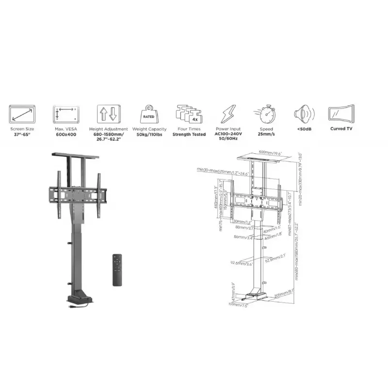 Equip 37 inch-65 inch Motorized Remote Control TV Stand