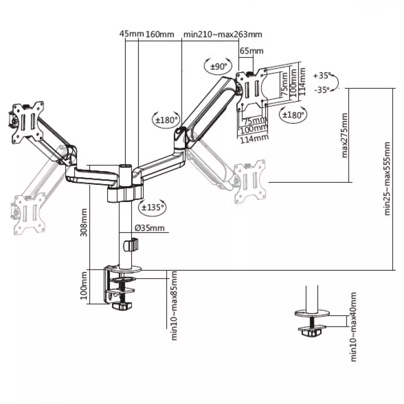 Equip 17 inch-32 inch Dual Monitor Desk Mount Bracket