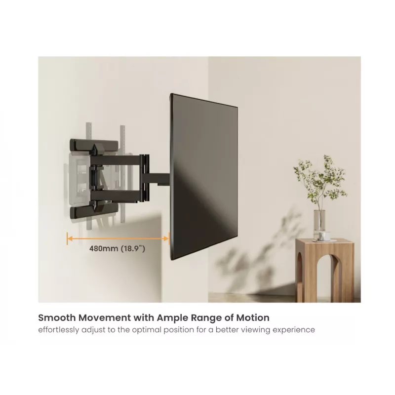 Equip 43 inch-100 inch Full Motion TV Mount Bracket, 200 x 200 mm, 800 x 400 mm, -10 - 5°, -60 - 60°, Plastic, Stainless steel, Black