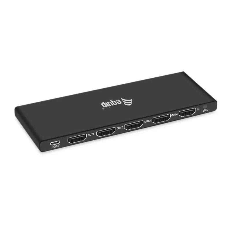 Equip Ultra Slim 4-Port HDMI 2.0 Splitter, HDMI, 4x HDMI, 3840 x 2160 pixels, Black, Aluminium, 4K Ultra HD
