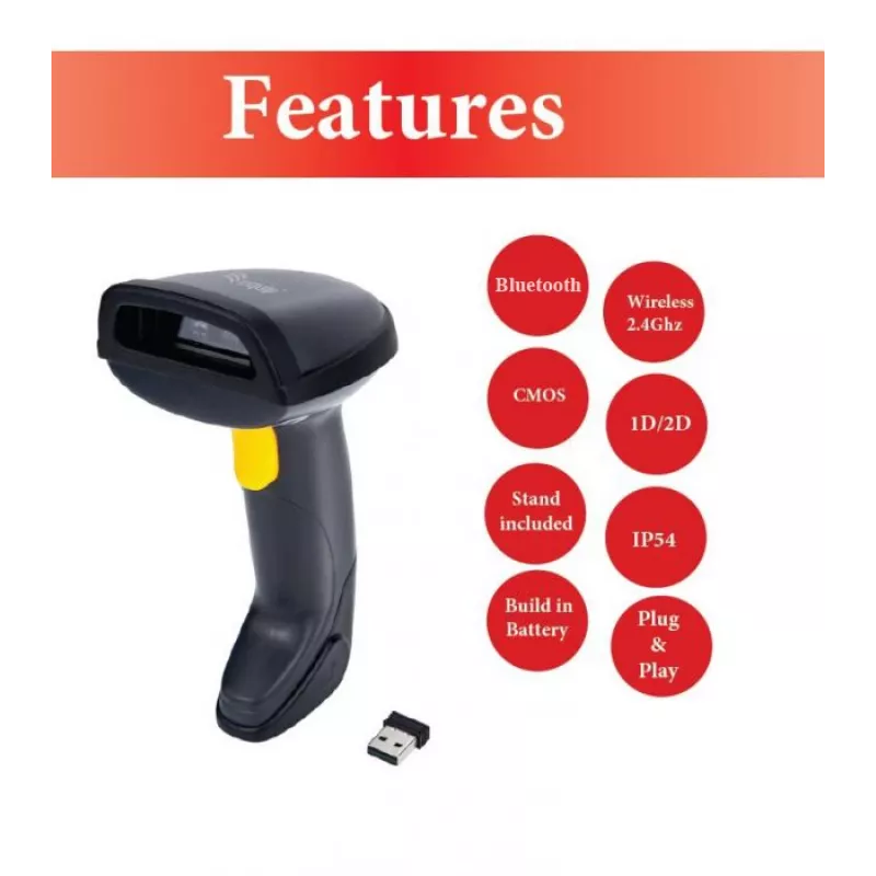 Equip Wireless 2D Dual Mode 2.4GHz + Bluetooth Barcode Scanner, with Stand
