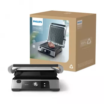 Philips 5000 series Contact Grill, Aluminium, Rectangular, Rotary, 200 °C, Hinged lid, Locking lid, 180°