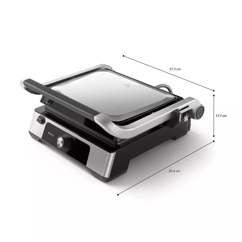Philips 5000 series Contact Grill, Aluminium, Rectangular, Rotary, 200 °C, Hinged lid, Locking lid, 180°