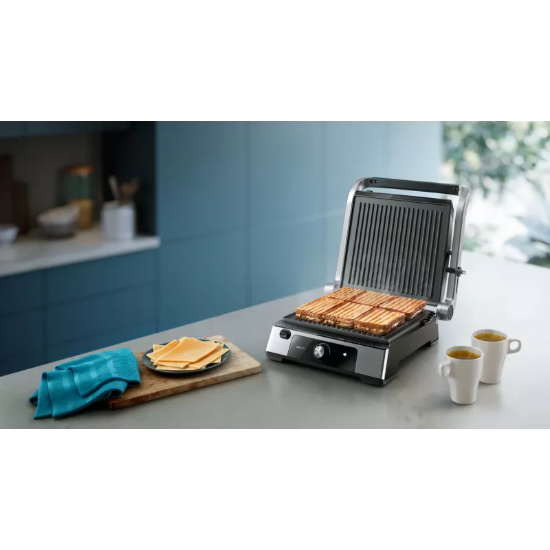 Philips 5000 series Contact Grill, Aluminium, Rectangular, Rotary, 200 °C, Hinged lid, Locking lid, 180°