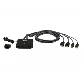 ATEN 2-Port USB FHD HDMI Cable KVM Switch, 1920 x 1200 pixels, Full HD, 1.518 W, Black