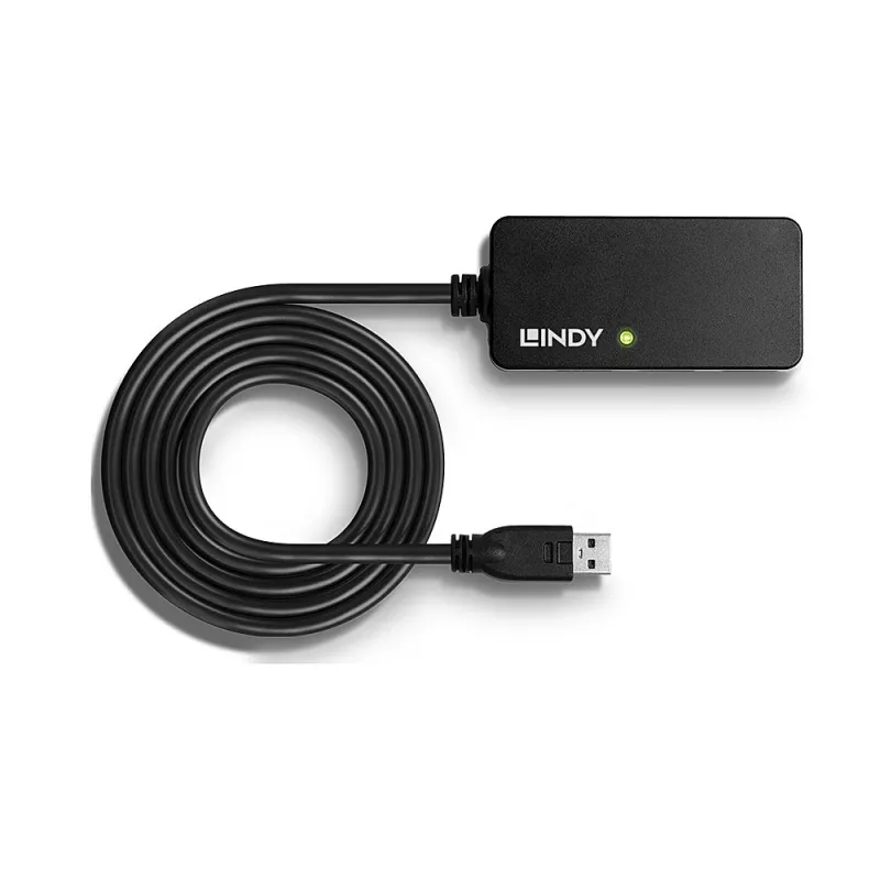 Lindy 10m USB 3.0 Active Extension Pro Hub, USB 3.2 Gen 1 (3.1 Gen 1) Type-A, USB 3.2 Gen 1 (3.1 Gen 1) Type-A, 5000 Mbit/s, Black, Plastic, Round cable