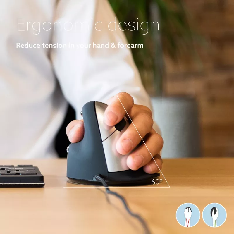 R-Go Tools Ergonomic mouse R-Go HE Break with break software, medium (hand size 165-185 mm), left-handed, Wired, black