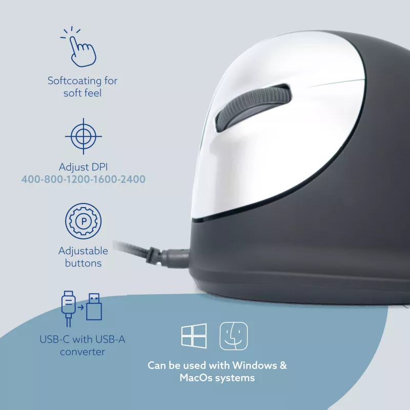 R-Go Tools Ergonomic mouse R-Go HE Break with break software, medium (hand size 165-185 mm), left-handed, Wired, black
