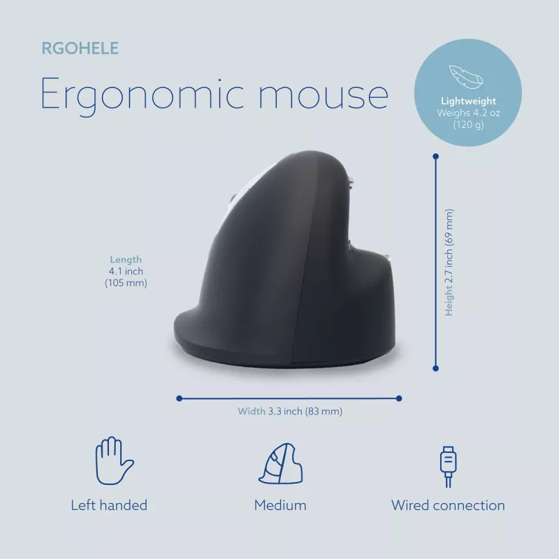R-Go Tools Ergonomic mouse R-Go HE Break with break software, medium (hand size 165-185 mm), left-handed, Wired, black
