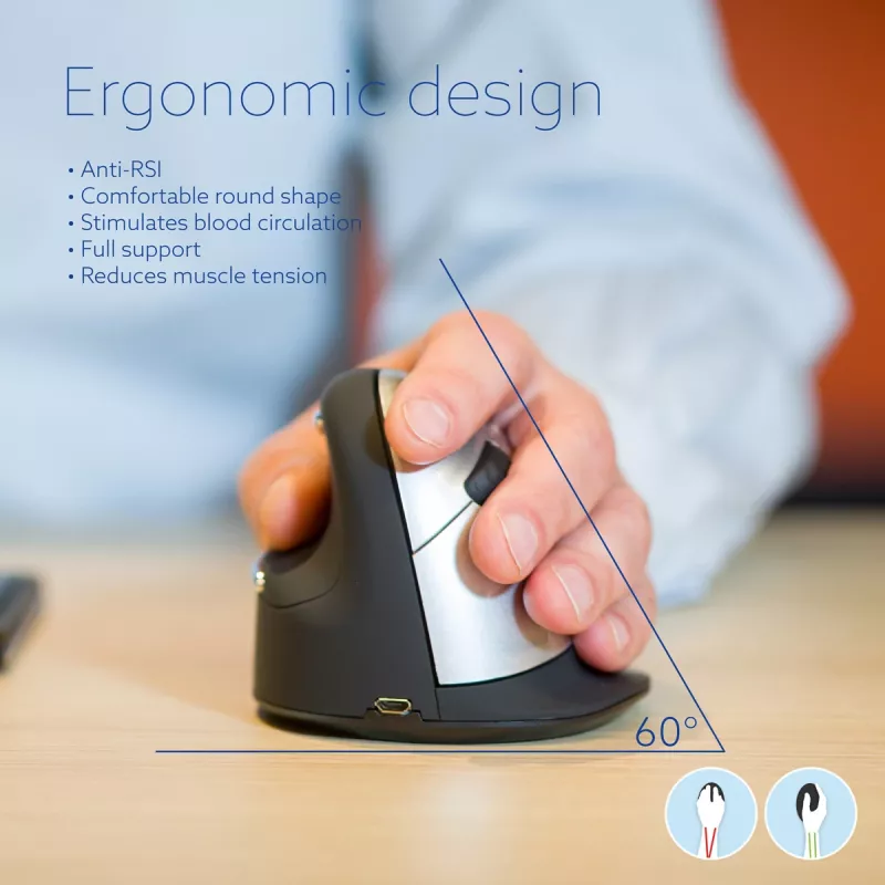 R-Go Tools Ergonomic mouse R-Go HE Break with break software, large (hand size ≥ 185 mm), left-handed, Bluetooth, black