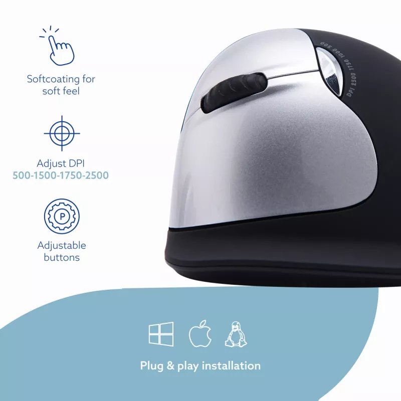R-Go Tools Ergonomic mouse R-Go HE Break with break software, large (hand size ≥ 185 mm), left-handed, Bluetooth, black