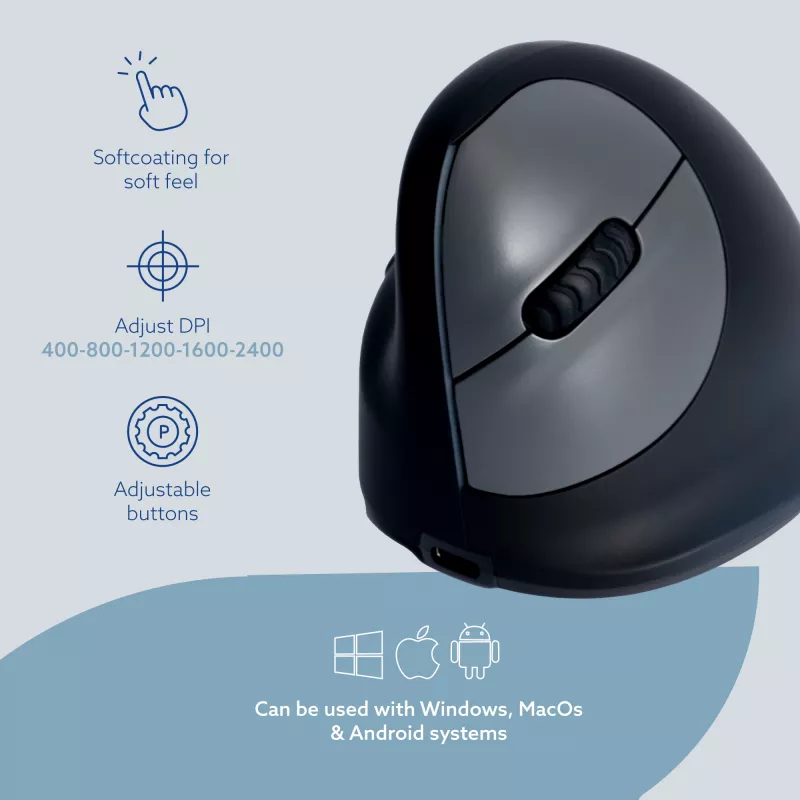R-Go Tools Ergonomic mouse R-Go HE Break with break software, large (hand size ≥ 185 mm), left-handed, Bluetooth, black