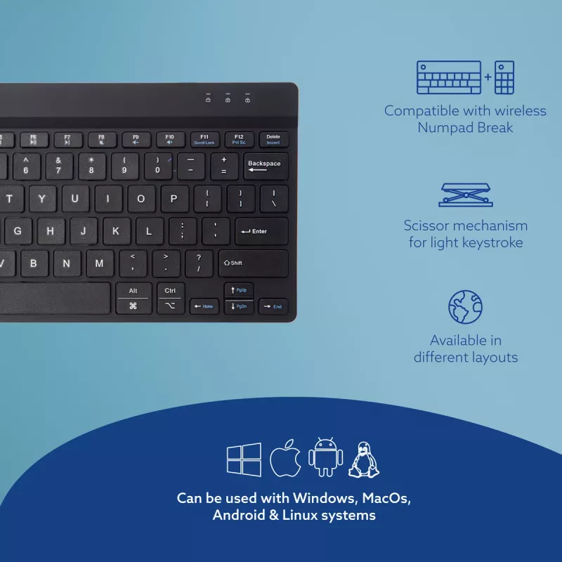 R-Go Tools Ergonomic keyboard R-Go Compact Break, compact keyboard with break software, QWERTY (US), Bluetooth, black