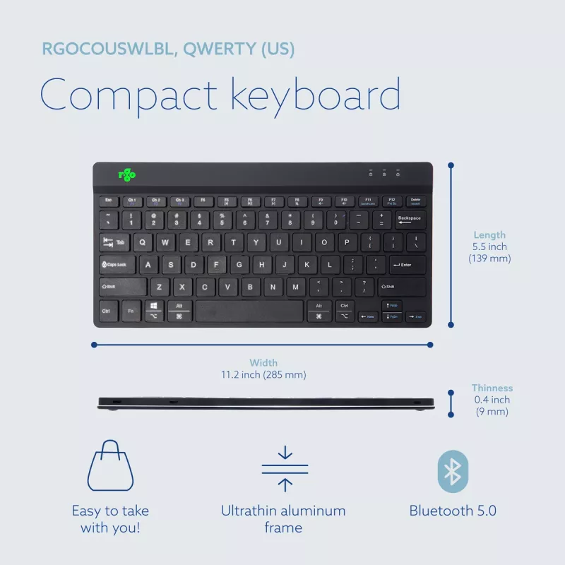 R-Go Tools Ergonomic keyboard R-Go Compact Break, compact keyboard with break software, QWERTY (US), Bluetooth, black
