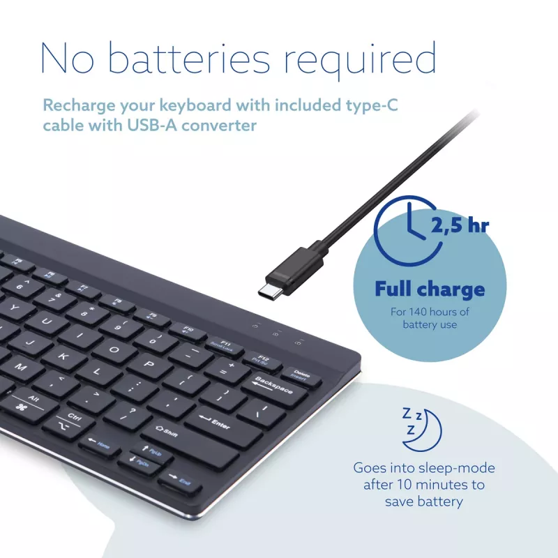 R-Go Tools Ergonomic keyboard R-Go Compact Break, compact keyboard with break software, QWERTY (US), Bluetooth, black