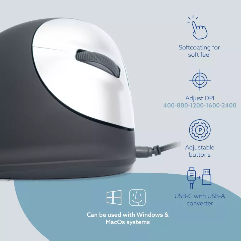 R-Go Tools Ergonomic mouse R-Go HE Break with break software, large (hand size ≥ 185 mm), right-handed, Wired, black