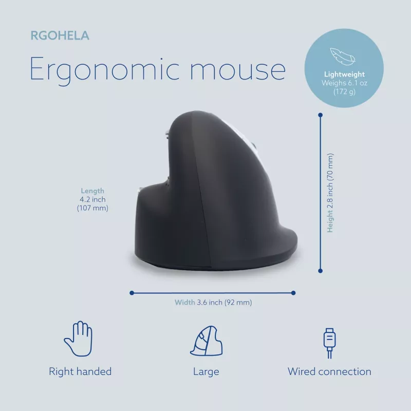 R-Go Tools Ergonomic mouse R-Go HE Break with break software, large (hand size ≥ 185 mm), right-handed, Wired, black