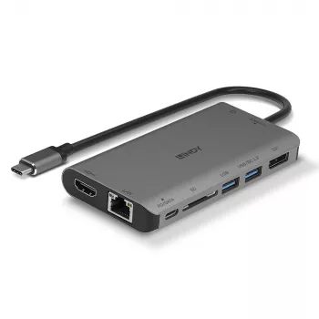 Lindy DST-Mini XT, USB-C Laptop Mini Docking Station with Single Display (4K) or Dual Display (Full HD) and 100W Pass-Through Charging
