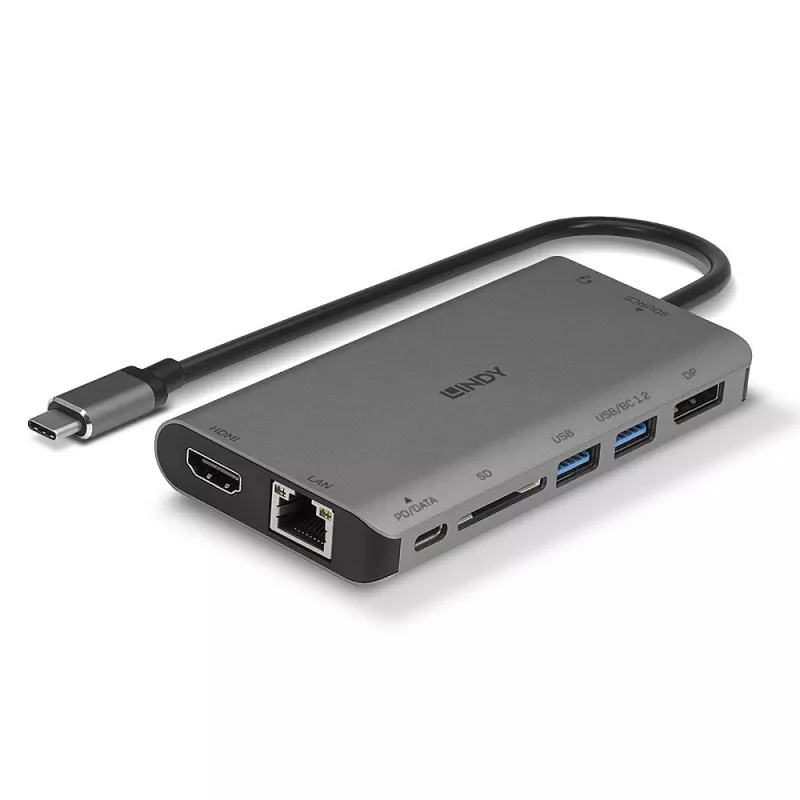 Lindy DST-Mini XT, USB-C Laptop Mini Docking Station with Single Display (4K) or Dual Display (Full HD) and 100W Pass-Through Charging