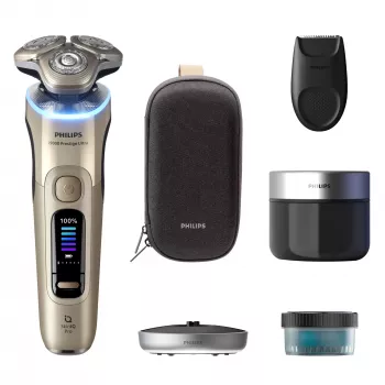 Electric shaver Philips i9000 Prestige Ultra XP9403 — 3-head rotary, SkinIQ Pro, wet & dry, battery, cleaning station, gold