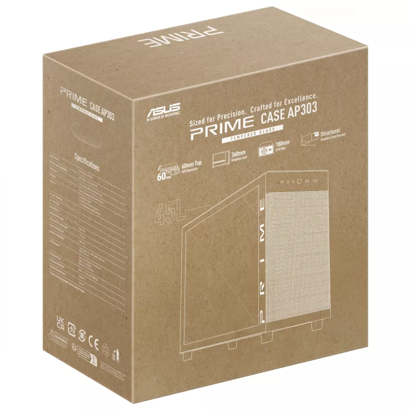 ASUS PRIME AP303 TG Black, PC, Black, micro ATX, Mini-ITX, ATX, 16.5 cm, 36 cm, 18 cm