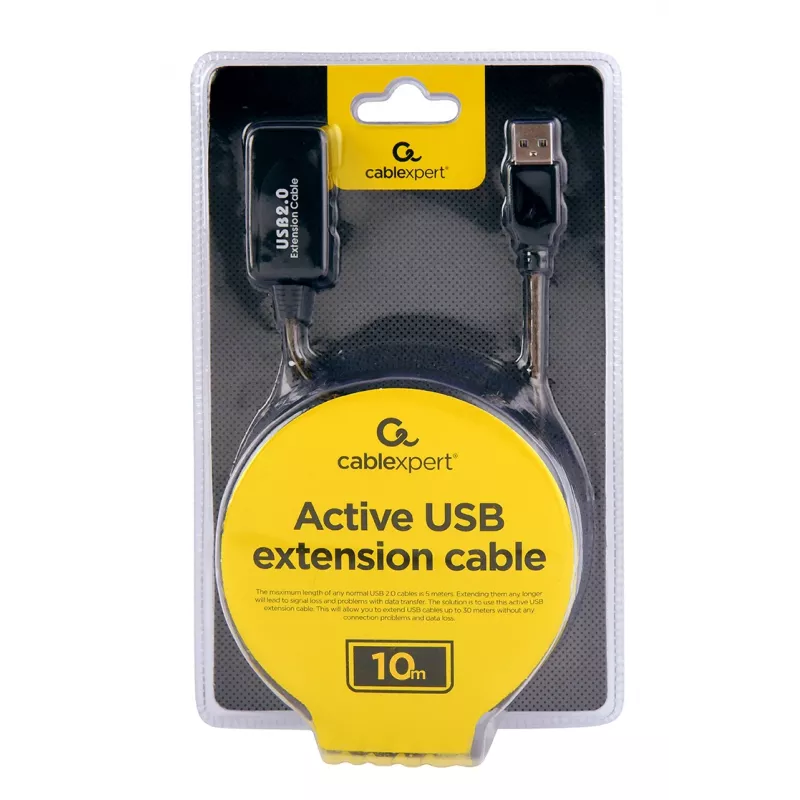 GEMBIRD Active USB 2.0 Extension Cable, 10m - Black