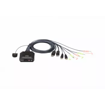 KVM switch ATEN CS22DP-AT 2-port USB DisplayPort, 4K@30Hz, USB-A console, audio, 1.2 m cable