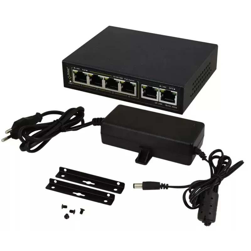 PULSAR Gigabit PoE Switch SG-64 — 4 PoE Ports, 2 Uplink Ports
