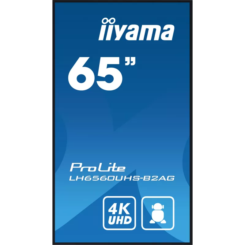 iiyama LH6560UHS-B2AG Signage Display Digital A-board 163.8 cm (64.5 inch) LED Wi-Fi 500 cd/m² 4K Ultra HD Black Built-in processor Android 11 24/7