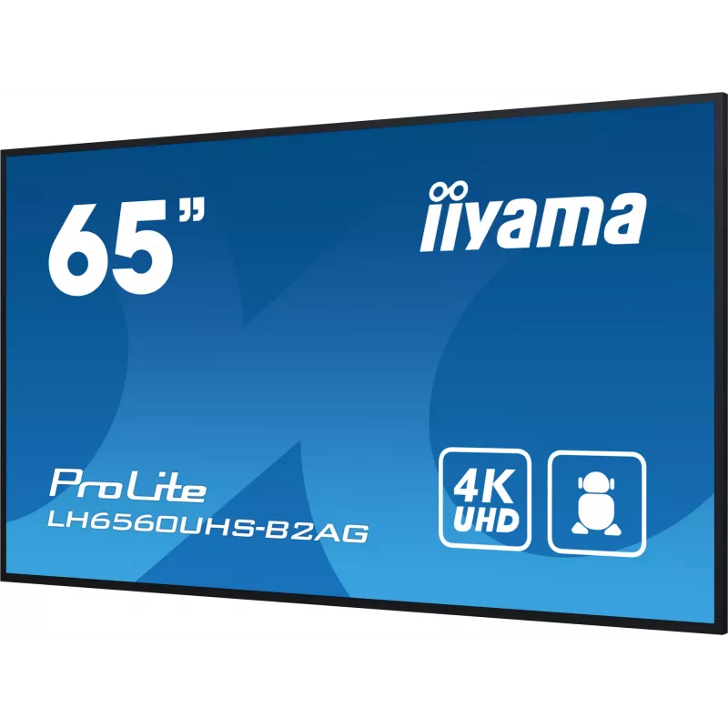 iiyama LH6560UHS-B2AG Signage Display Digital A-board 163.8 cm (64.5 inch) LED Wi-Fi 500 cd/m² 4K Ultra HD Black Built-in processor Android 11 24/7
