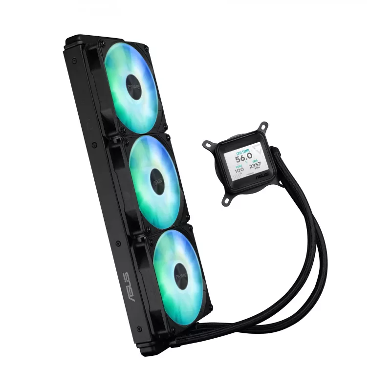 All-in-one liquid cooler ASUS Prime LC 360 ARGB LCD — 360 mm radiator, 3x 120 mm fans, LCD, PWM, Black