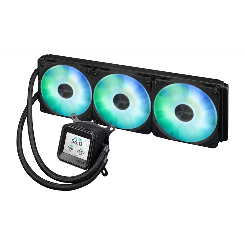 All-in-one liquid cooler ASUS Prime LC 360 ARGB LCD — 360 mm radiator, 3x 120 mm fans, LCD, PWM, Black