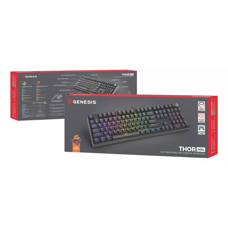Mechanical keyboard Genesis THOR 404 — full-size 100% USB QWERTY English, black, RGB