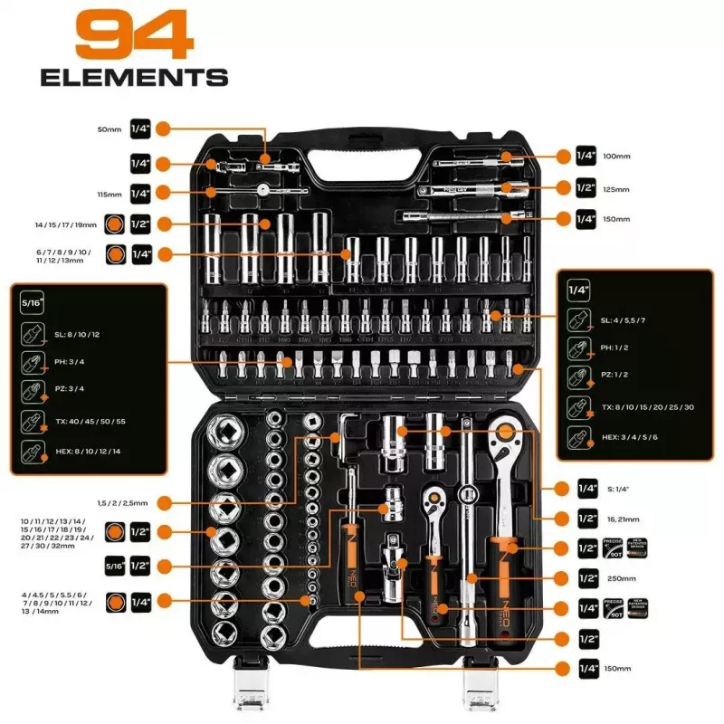 Socket set NEO Tools 10-062, 1/2 inch drive, 10 pieces