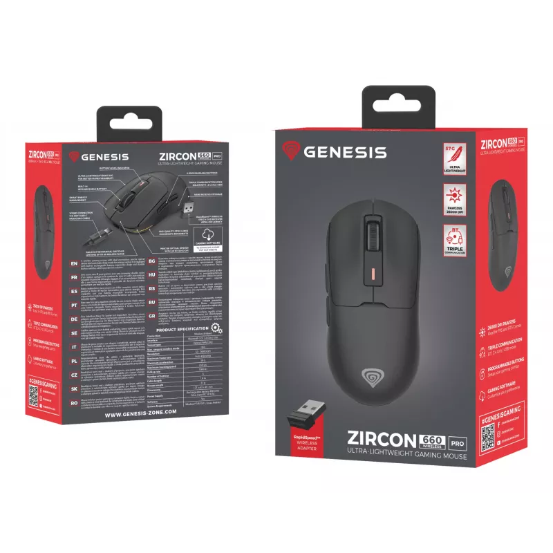 GENESIS NMG-2193 mouse Gaming Ambidextrous Bluetooth + USB Type-C Optical 26000 DPI