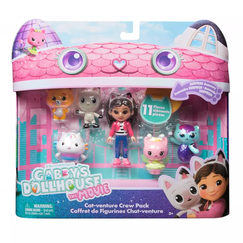 Gabby's Dollhouse DREAMWORKS The Movie, Cat-venture Crew Pack, 11-Piece Toy Figure Set with Accessories, Kids Toys for Girls & Boys Ages 3 and Up